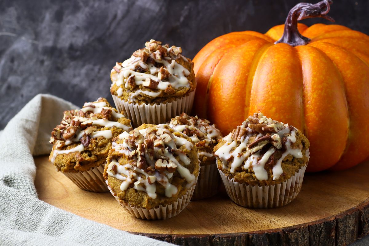 Pumpkin Pecan Muffins With Cream Cheese Glaze