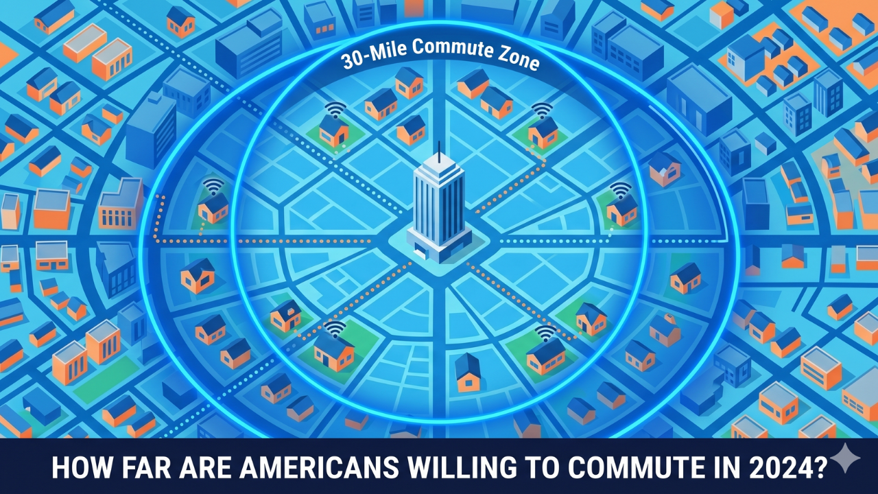 Hybrid work split scene: office commute vs. home office