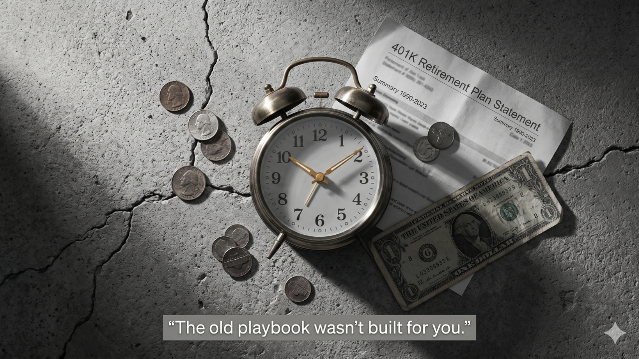 The old financial playbook — broken clock representing outdated wealth strategies