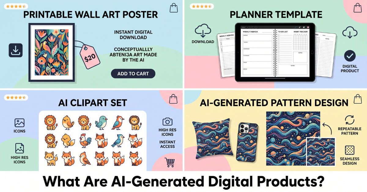 Examples of AI-generated digital products for Etsy