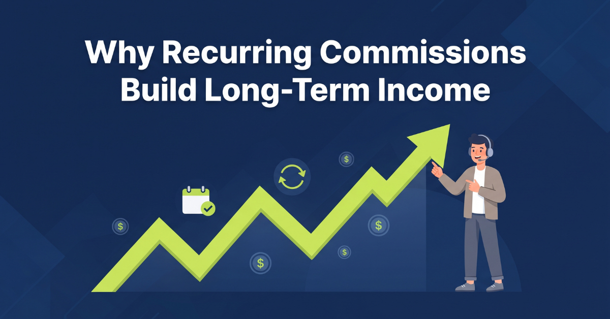 Growth chart showing recurring commission income building over time